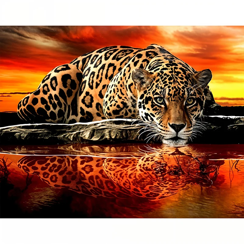 5D Diamond Painting – Sonnenuntergang Leopard