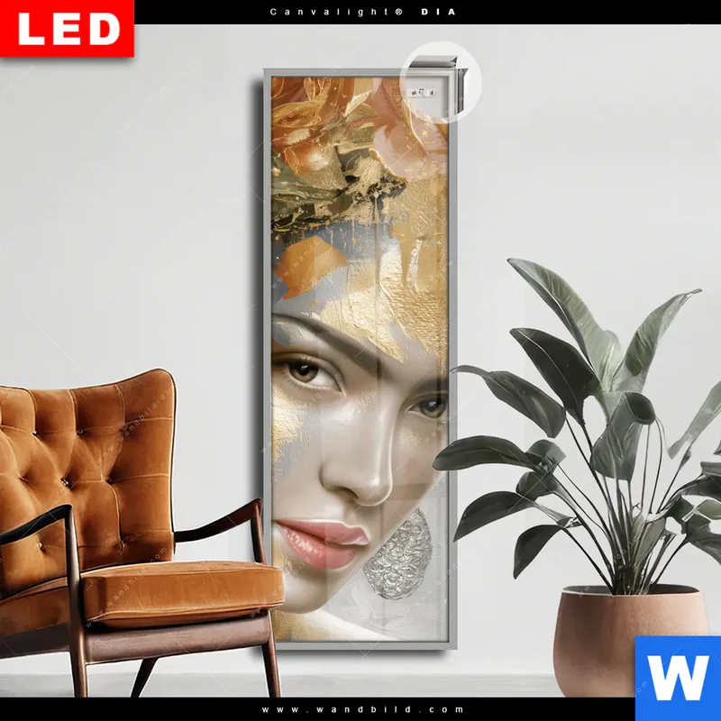 Leuchtbild Acrylglas Canvalight® DIA | Frau mit floraler Krone | Schmal