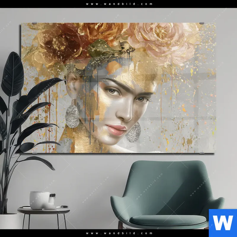 Acrylglasbild | Frau mit floraler Krone | Querformat