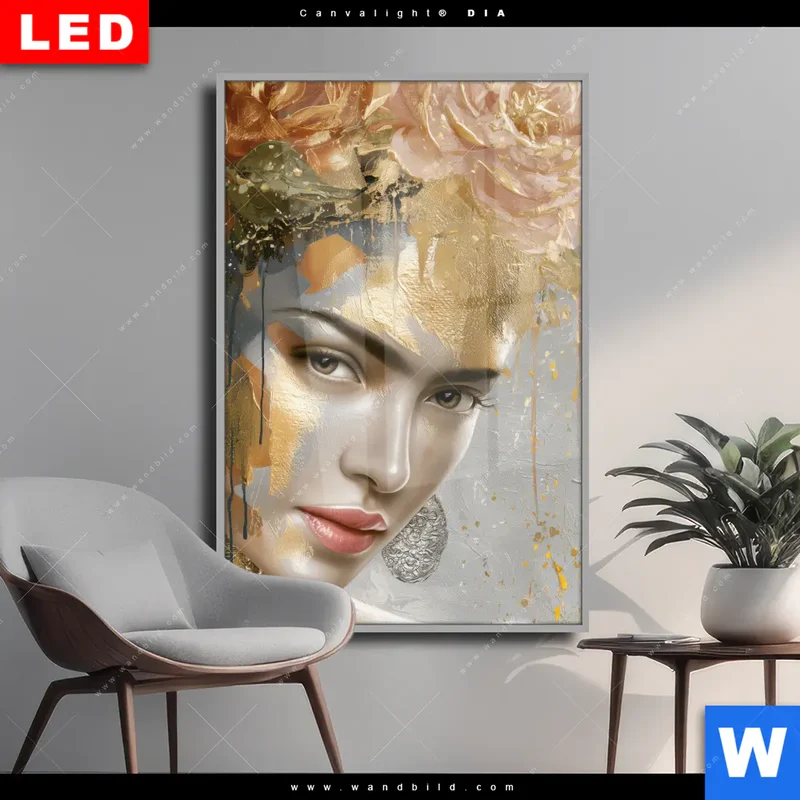 Wechselmotiv Acrylglas Canvalight® DIA | Frau mit floraler Krone | Hochformat