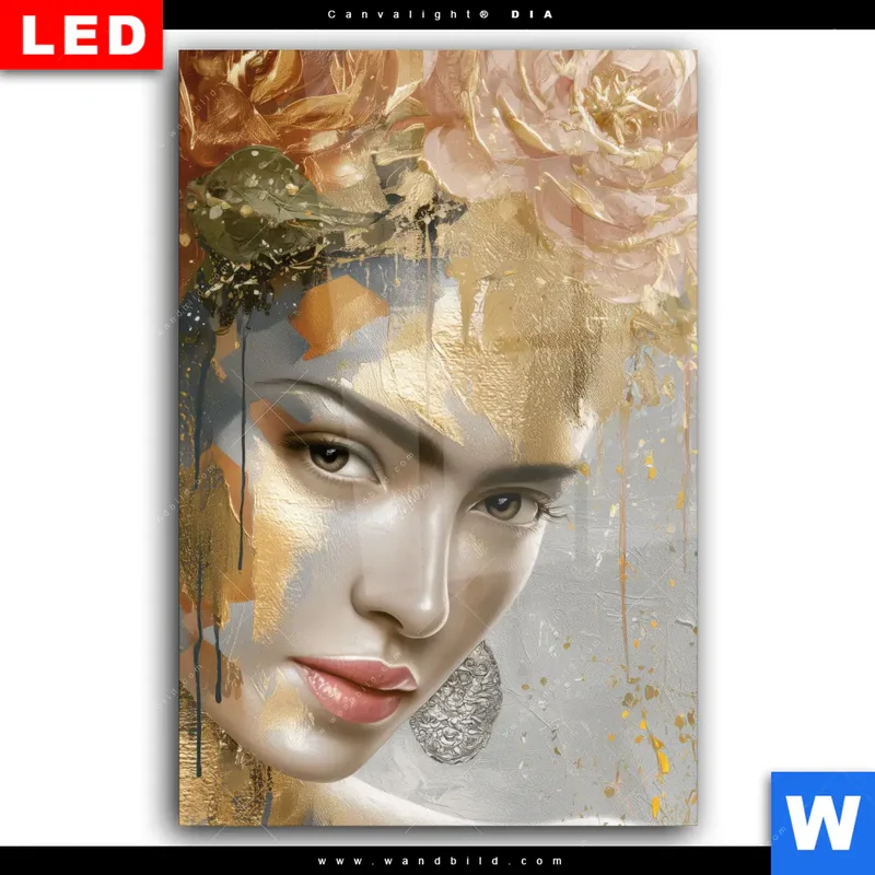 Wechselmotiv Acrylglas Canvalight® DIA | Frau mit floraler Krone | Hochformat