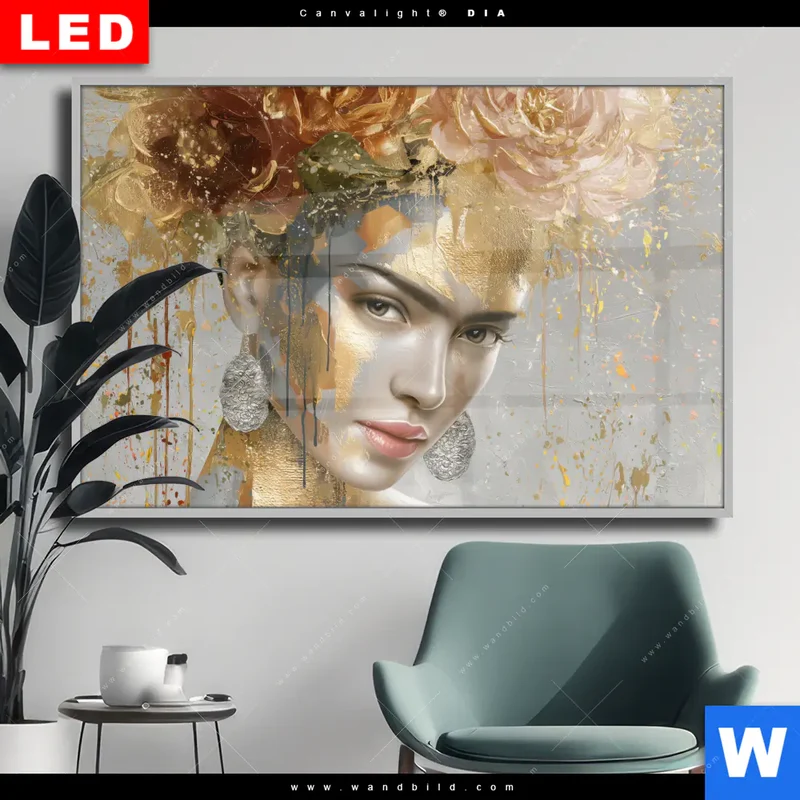 Wechselmotiv Acrylglas Canvalight® DIA | Frau mit floraler Krone | Querformat