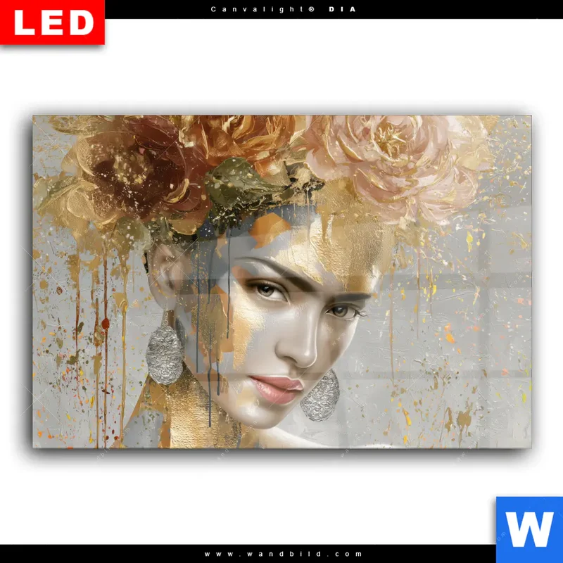 Wechselmotiv Acrylglas Canvalight® DIA | Frau mit floraler Krone | Querformat