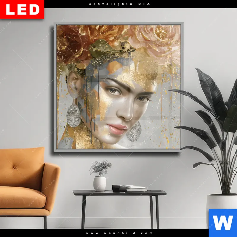 Wechselmotiv Acrylglas Canvalight® DIA | Frau mit floraler Krone | Quadrat