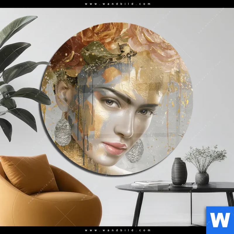 Acrylglasbild | Frau mit floraler Krone | Rund