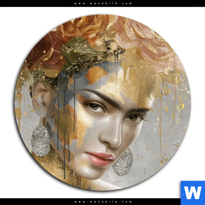 Acrylglasbild | Frau mit floraler Krone | Rund