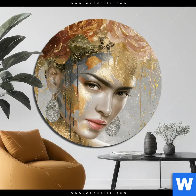 Alu-Dibond Bild | Frau mit floraler Krone | Rund