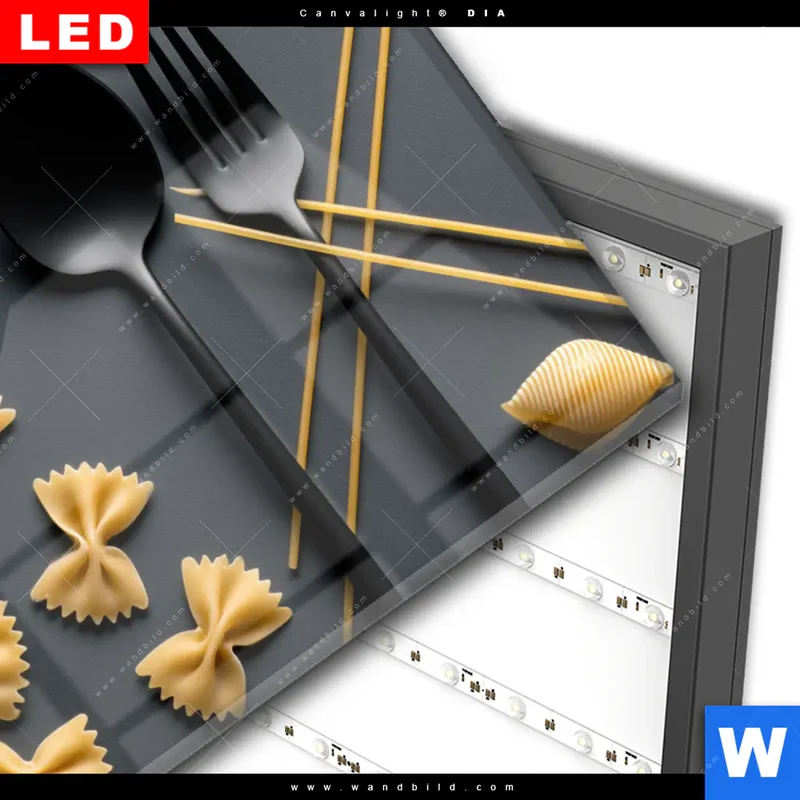 Wechselmotiv Acrylglas Canvalight® DIA | Pasta – Stilvoll serviert | Hochformat