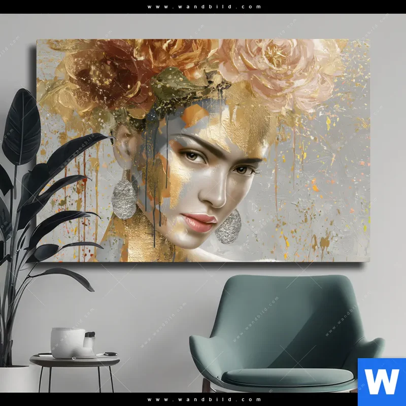 Leinwandbild | Frau mit floraler Krone | Querformat