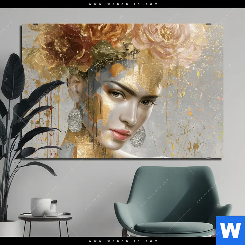Alu-Dibond Bild | Frau mit floraler Krone | Querformat