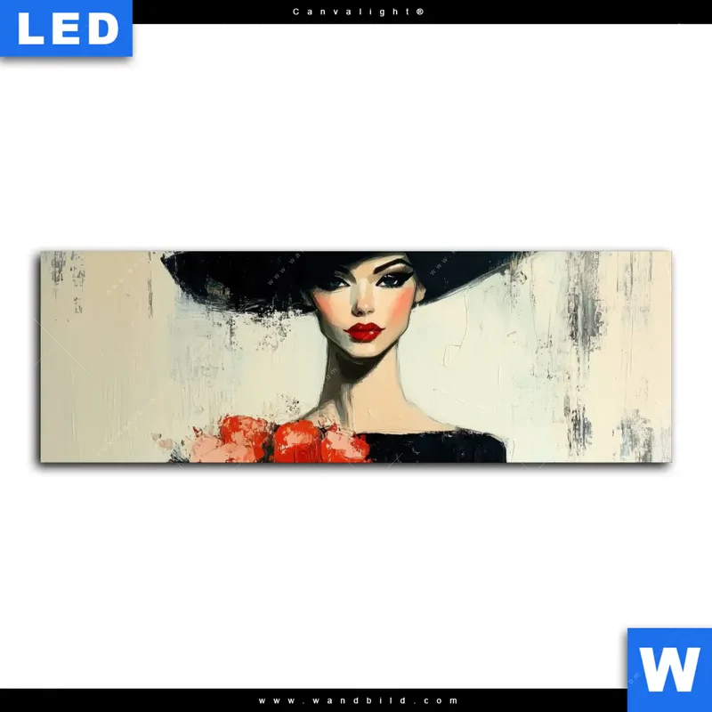 Canvalight® Leuchtbild | Dame mit roten Tulpen | Panorama