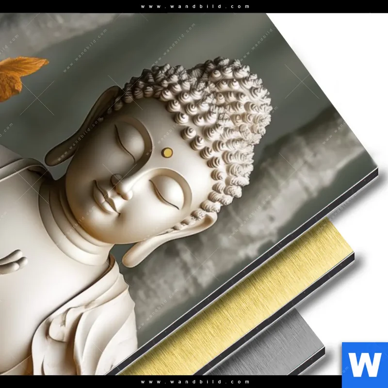 Aluminiumbild gebürstet | Buddha – Harmonie im Wald | Hochformat