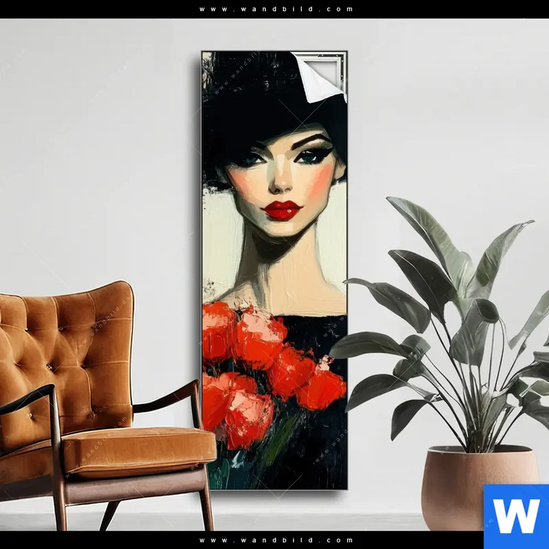 Spannbild | Dame mit roten Tulpen | Schmal