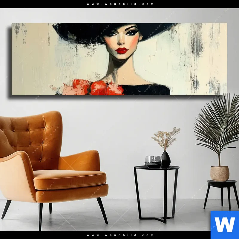 Leinwandbild | Dame mit roten Tulpen | Panorama