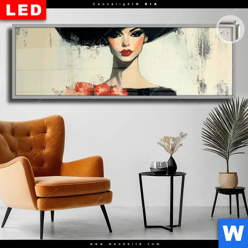Leuchtbild Acrylglas Canvalight® DIA | Dame mit roten Tulpen | Panorama