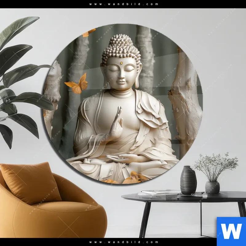 Acrylglasbild | Buddha – Harmonie im Wald | Rund