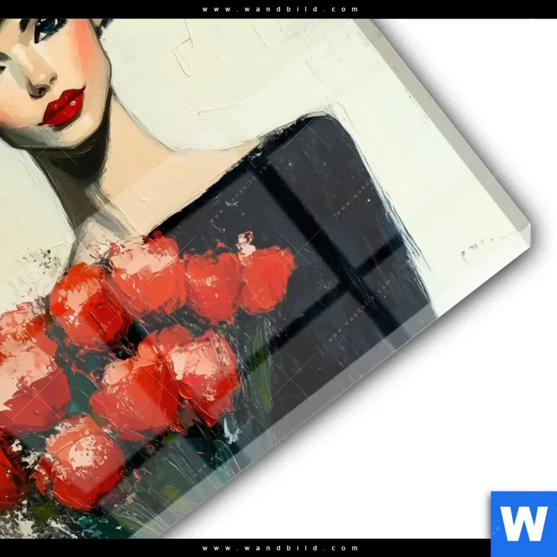 Acrylglasbild | Dame mit roten Tulpen | Quadrat