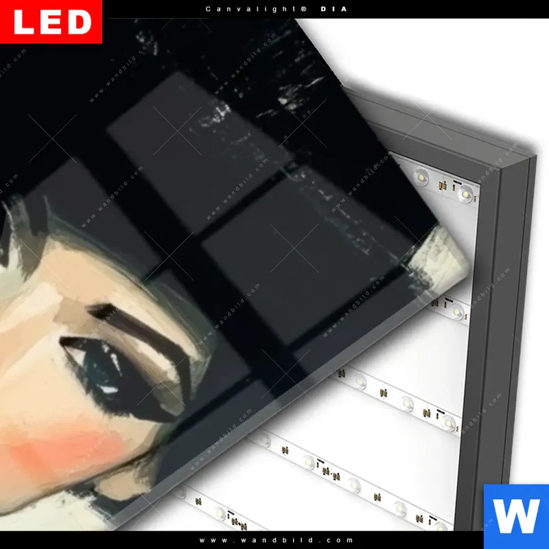 Wechselmotiv Acrylglas Canvalight® DIA | Dame mit roten Tulpen | Schmal