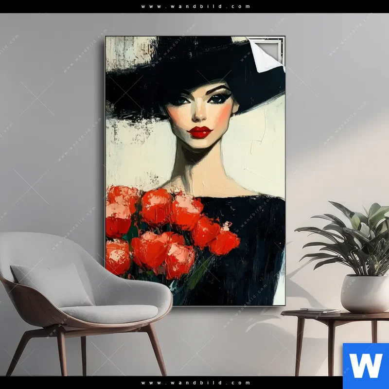 Spannbild | Dame mit roten Tulpen | Hochformat