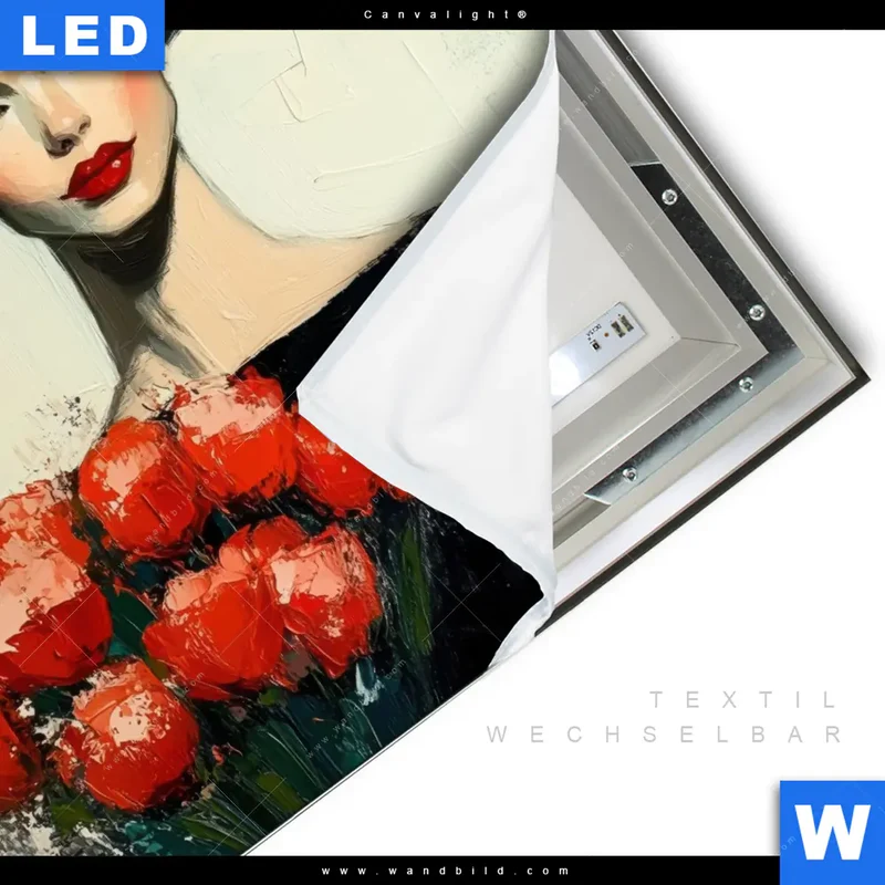Canvalight® Leuchtbild | Dame mit roten Tulpen | Quadrat