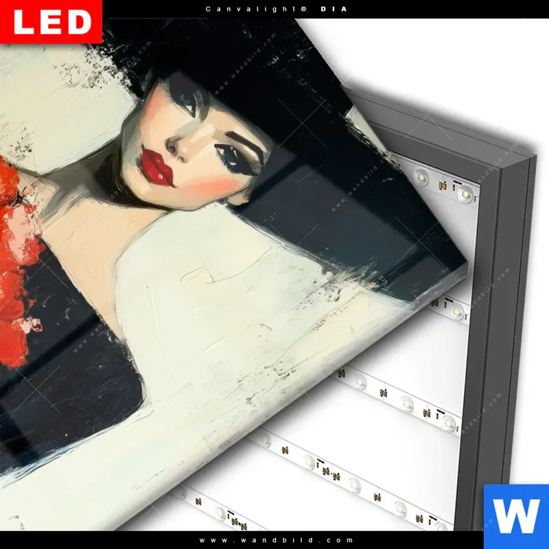 Wechselmotiv Acrylglas Canvalight® DIA | Dame mit roten Tulpen | Quadrat