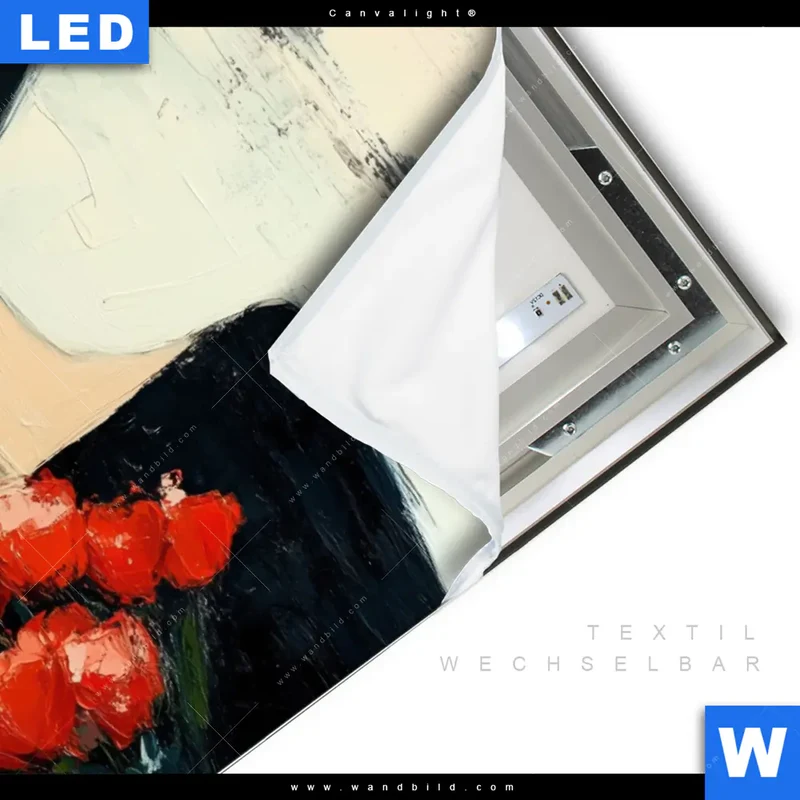 Canvalight® Leuchtbild | Dame mit roten Tulpen | Querformat