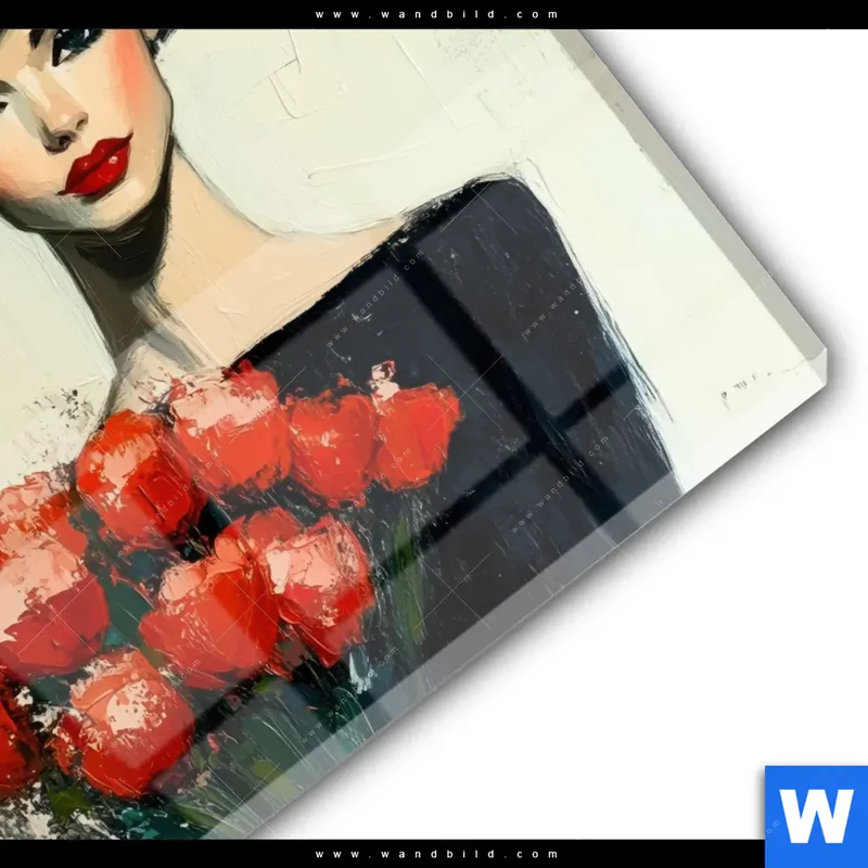 Acrylglasbild | Dame mit roten Tulpen | Rund