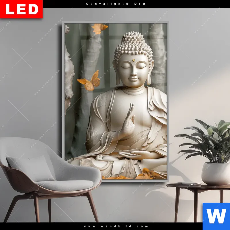 Wechselmotiv Acrylglas Canvalight® DIA | Buddha – Harmonie im Wald | Hochformat