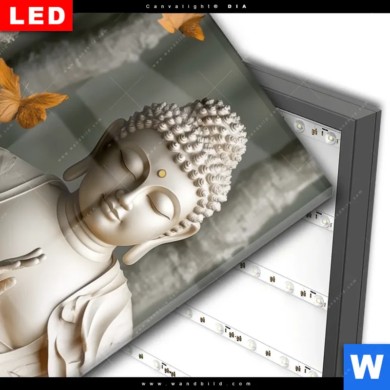 Wechselmotiv Acrylglas Canvalight® DIA | Buddha – Harmonie im Wald | Hochformat