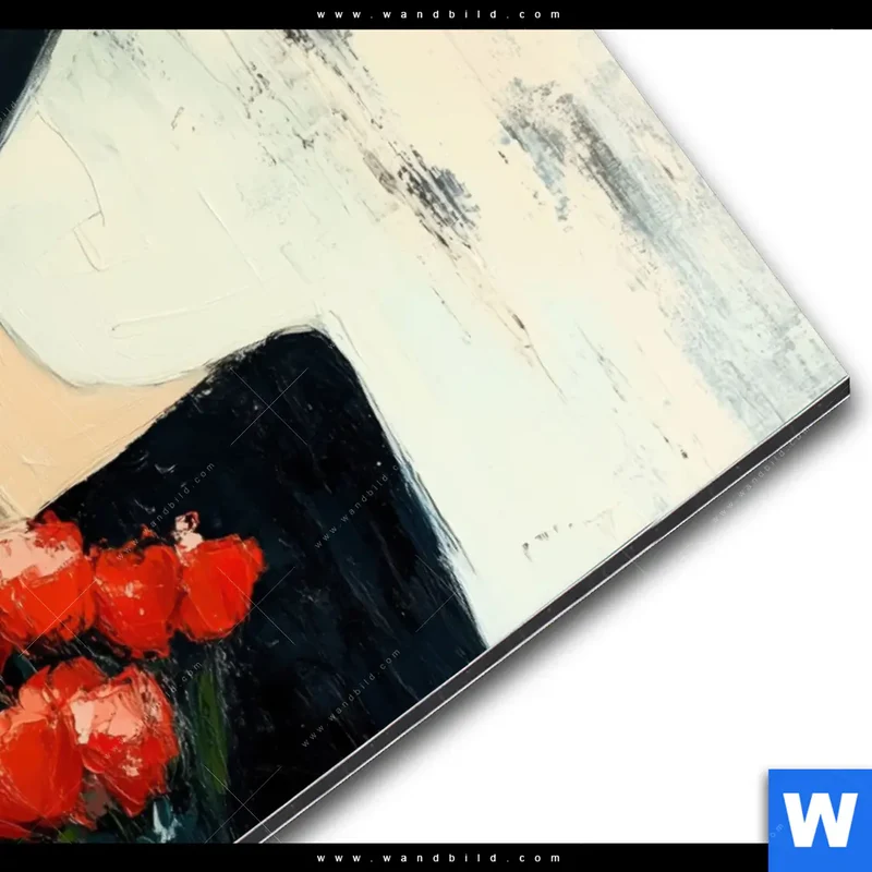 Alu-Dibond Bild | Dame mit roten Tulpen | Querformat