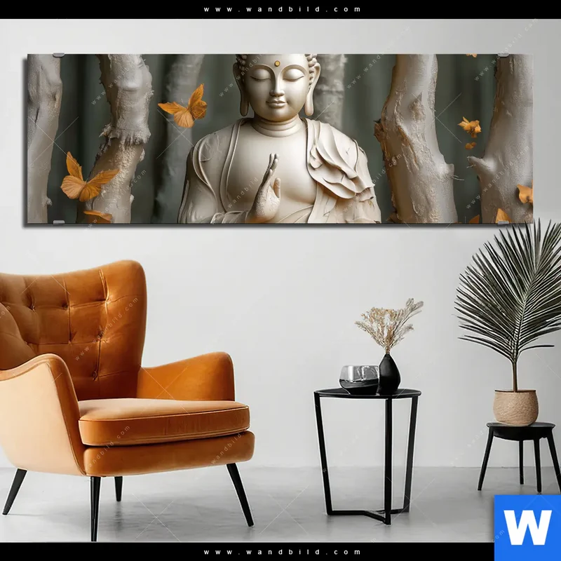 Aluminiumbild gebürstet | Buddha – Harmonie im Wald | Panorama