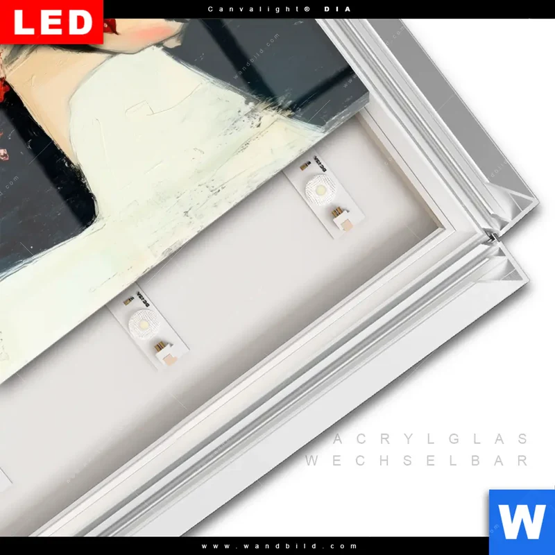 Leuchtbild Acrylglas Canvalight® DIA | Dame mit roten Tulpen | Quadrat