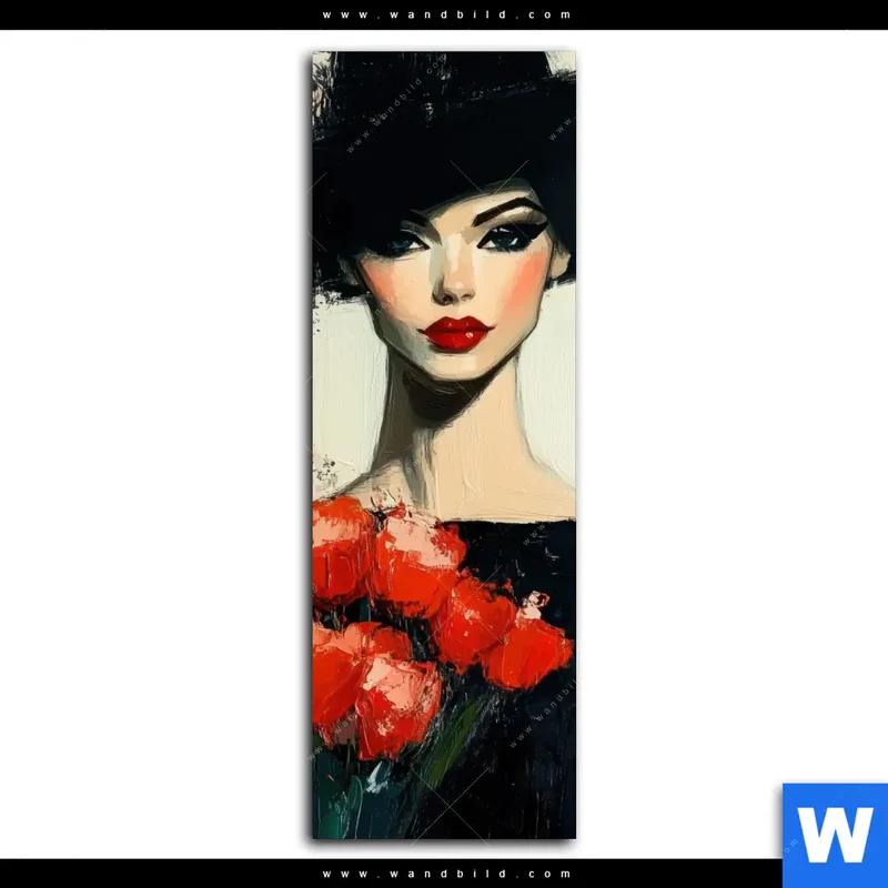 Leinwandbild | Dame mit roten Tulpen | Schmal