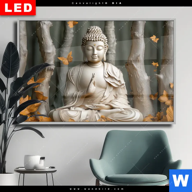 Wechselmotiv Acrylglas Canvalight® DIA | Buddha – Harmonie im Wald | Querformat