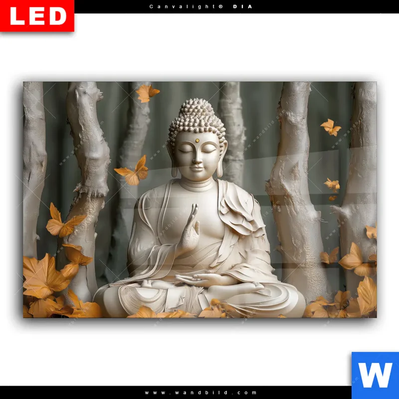 Wechselmotiv Acrylglas Canvalight® DIA | Buddha – Harmonie im Wald | Querformat