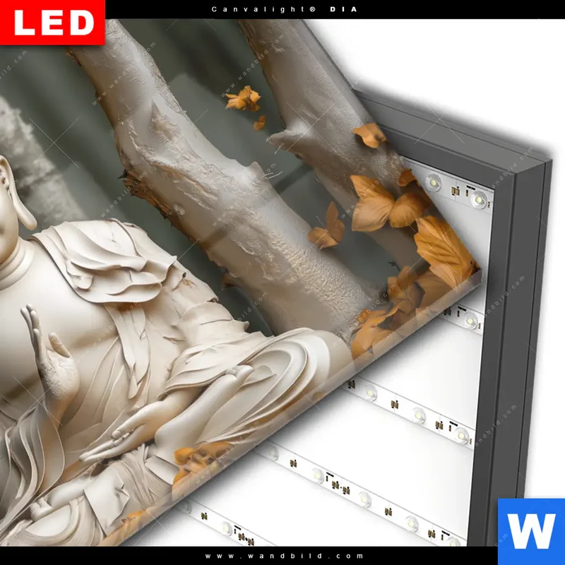 Wechselmotiv Acrylglas Canvalight® DIA | Buddha – Harmonie im Wald | Querformat