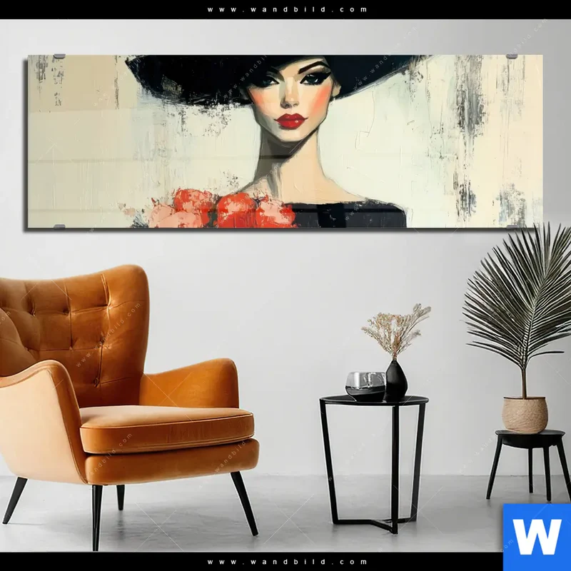 Acrylglasbild | Dame mit roten Tulpen | Panorama