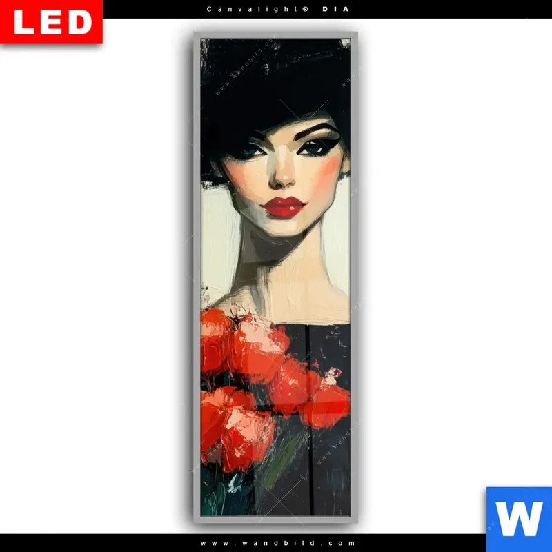Leuchtbild Acrylglas Canvalight® DIA | Dame mit roten Tulpen | Schmal