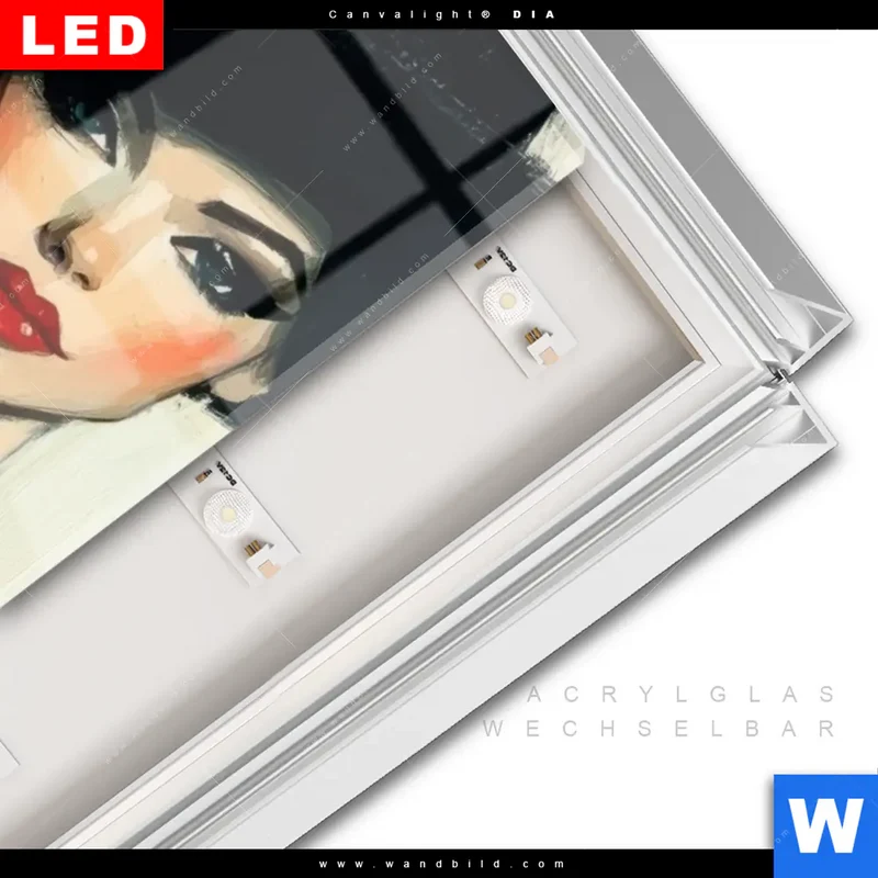 Leuchtbild Acrylglas Canvalight® DIA | Dame mit roten Tulpen | Schmal