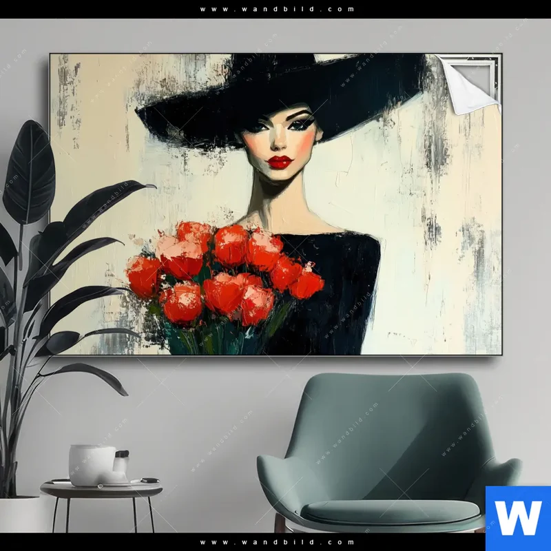 Spannbild | Dame mit roten Tulpen | Querformat