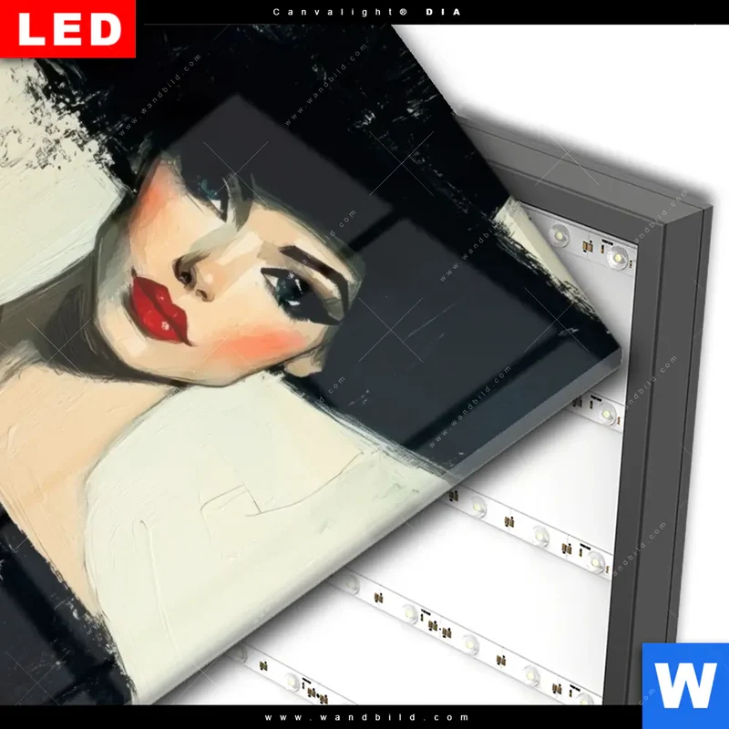 Wechselmotiv Acrylglas Canvalight® DIA | Dame mit roten Tulpen | Hochformat