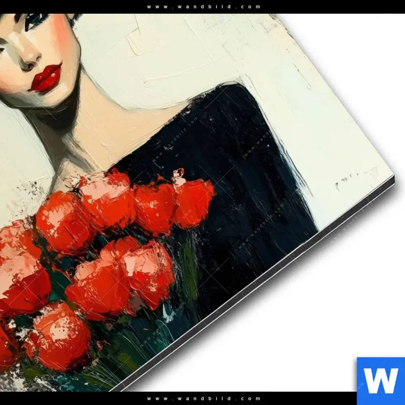 Alu-Dibond Bild | Dame mit roten Tulpen | Quadrat