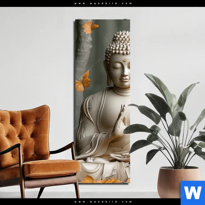 Aluminiumbild gebürstet | Buddha – Harmonie im Wald | Schmal