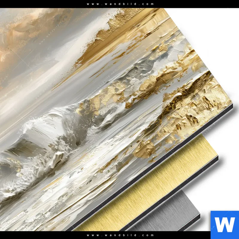 Aluminiumbild gebürstet | Goldene Gezeiten | Quadrat