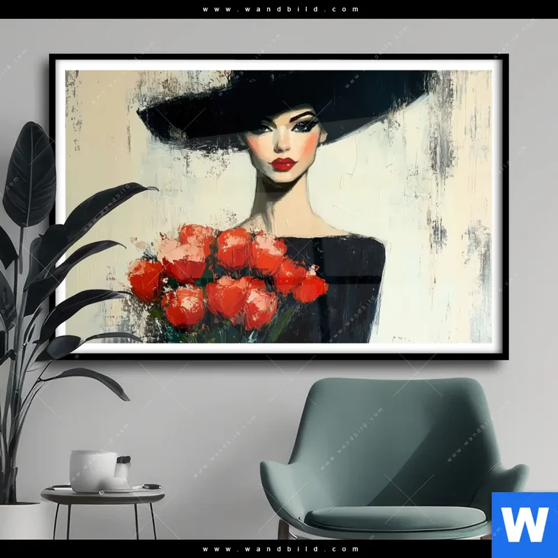 Poster | Dame mit roten Tulpen | Querformat