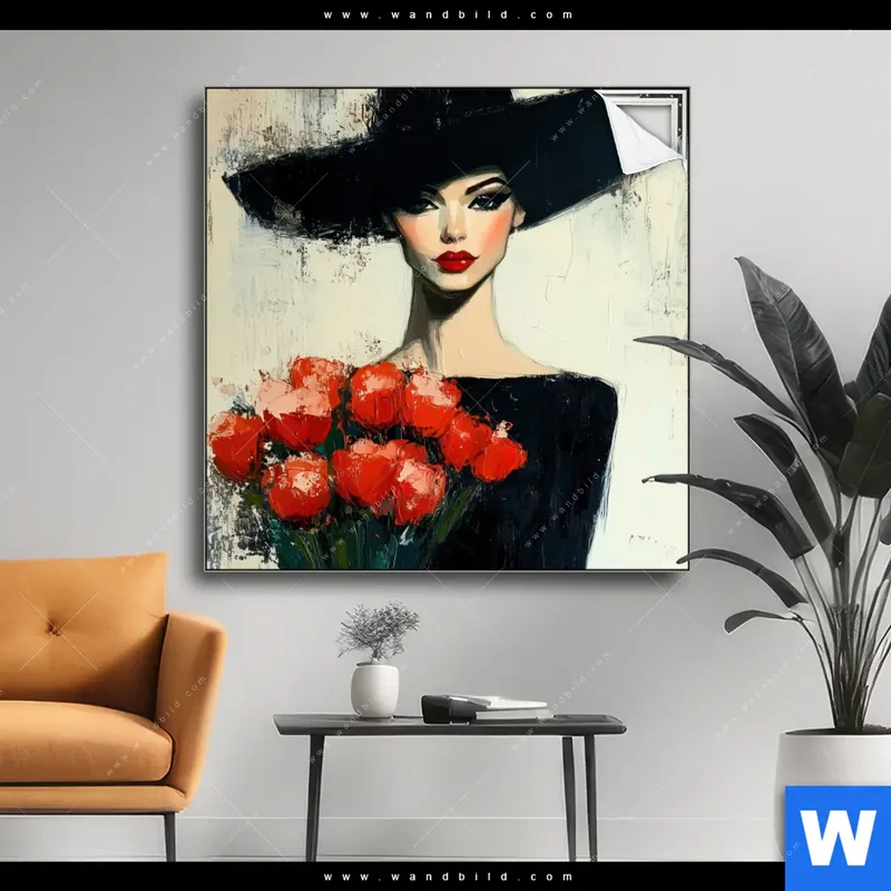 Spannbild | Dame mit roten Tulpen | Quadrat