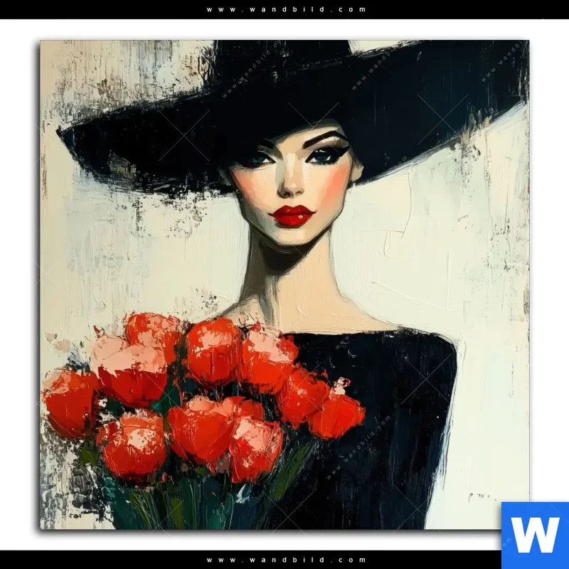 Spannbild | Dame mit roten Tulpen | Quadrat