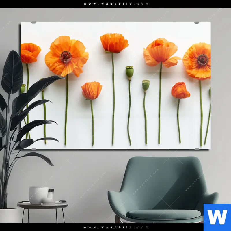 Acrylglasbild | Mohnblumen in voller Blüte | Querformat