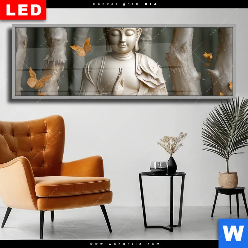 Wechselmotiv Acrylglas Canvalight® DIA | Buddha – Harmonie im Wald | Panorama