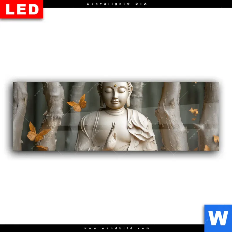 Wechselmotiv Acrylglas Canvalight® DIA | Buddha – Harmonie im Wald | Panorama
